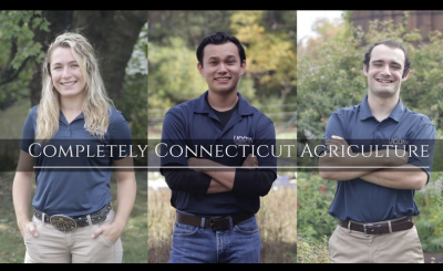 three students with words Completely Connecticut Agriculture over the photos